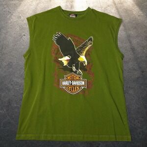 Harley-Davidson Eagle Graphic Sleeveless Muscle T-Shirt Green Mens Large Retro